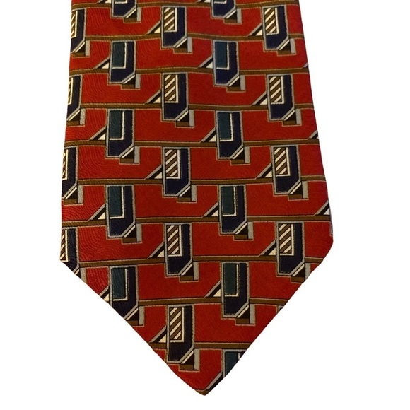 LOUIS Feraud Red and Black Geometric Print Tie - Picture 2 of 4